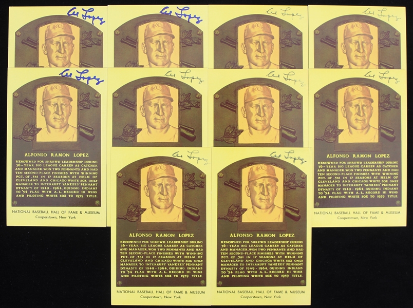 1980s Al Lopez Chicago White Sox Signed 3.5" x 5.5" Yellow HOF Postcards - Lot of 10 (JSA)