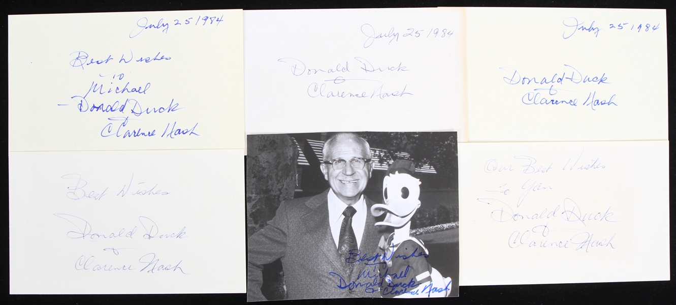 1980s Clarence Nash Voice of Donald Duck Signed Photo & Index Cards - Lot of 7 (JSA)