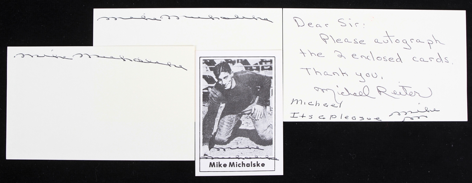 19870s Mike Michalske Green Bay Packers Signed Index Cards & Touchdown Club Card - Lot of 3 (JSA)