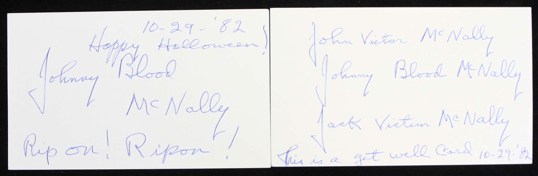 1982 Johnny "Blood" McNally Green Bay Packers Signed Index Cards - Lot of 2 (JSA)