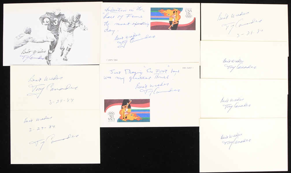 1984 Tony Canadeo Green Bay Packers Signed Postcards & Index Cards - Lot of 9 (JSA)