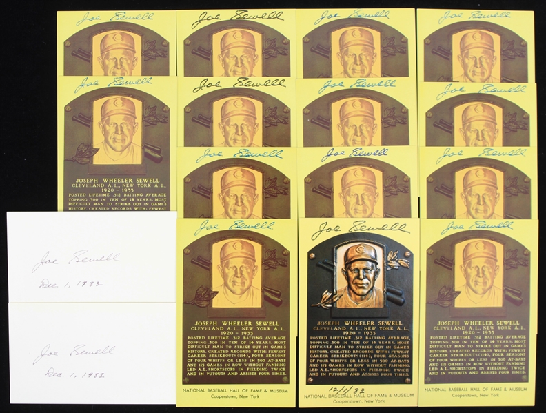 1980s Joe Sewell Cleveland Indians Signed Postcards & Index Cards - Lot of 16 (JSA)