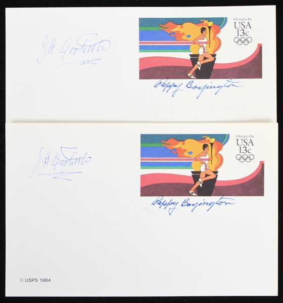 1984 Pappy Boyington James H. Doolittle WWII Fighter Ace Signed 3.5" x 5.5" Olympics Postcards - Lot of 2 (JSA)