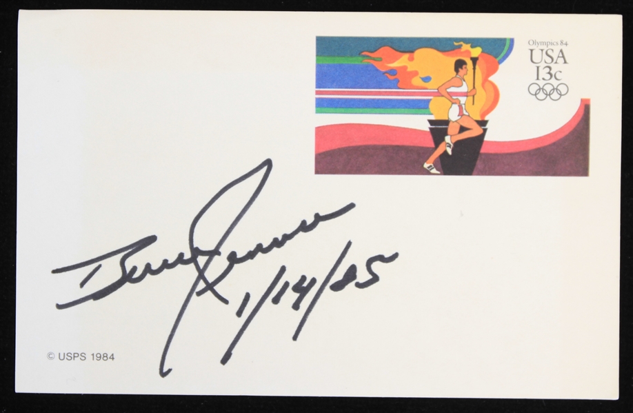 1985 Bruce Jenner Olympic Medalist Signed 3.5" x 5.5" Olympic Postcard (JSA)