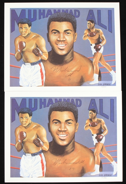 1987 Muhammad Ali World Heavyweight Champion Signed 8.5" x 11" Don Sprague Art Prints - Lot of 2 (JSA)