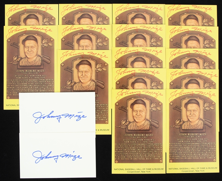 1980s Johnny Mize St. Louis Cardinals Signed Yellow HOF Postcards & Index Cards - Lot of 45 (JSA)