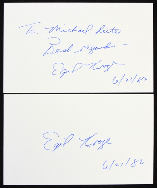 1982 Egil Krogh Watergate Participant Signed 3" x 5" Index Cards - Lot of 2