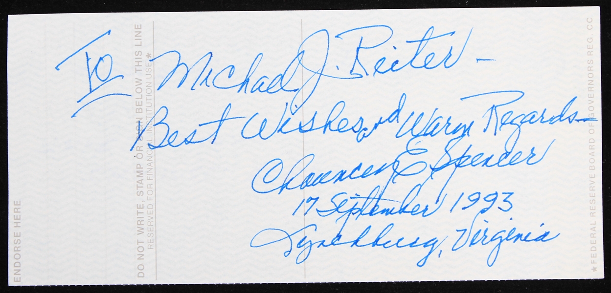 1993 Chauncey Spencer Desegregation Activist Signed Check 