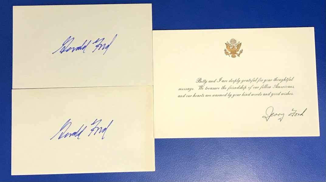 1974-77 Gerald Ford 38th President of the United States Signed 3" x 5" Index Cards - Lot of 2 (JSA)