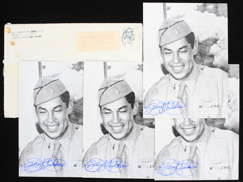 1985 Ernest Childers WWII Medal of Honor Recipient Signed 5.5" x 7.5" Photos - Lot of 4