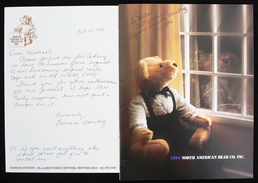 1986 Barbara Isenberg North American Bear Co. Signed Catalog & Letter - Lot of 2