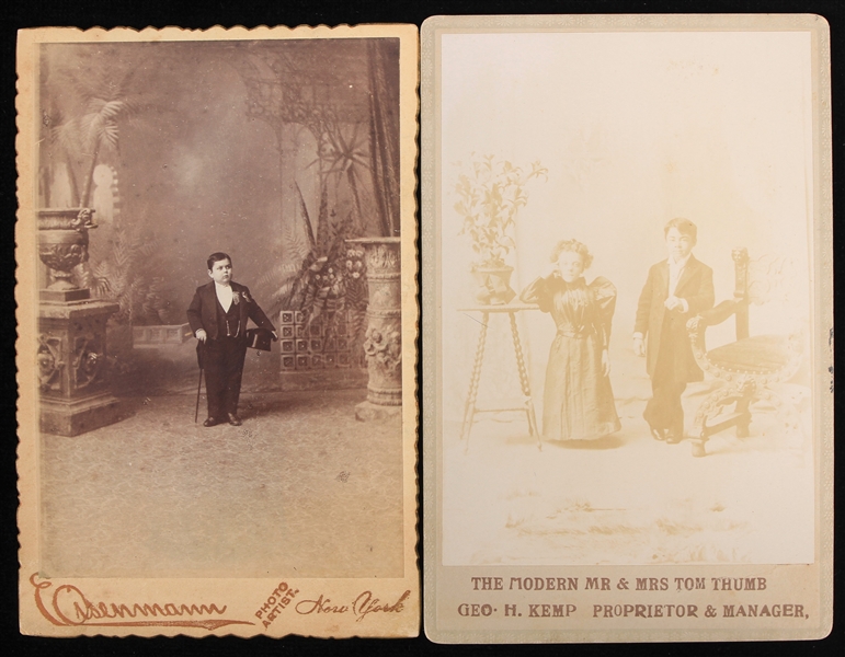 1880s Mr. & Mrs. Tom Thumb and Major Atom 4.25" x 6.5" Cabinet Photos - Lot of 2 