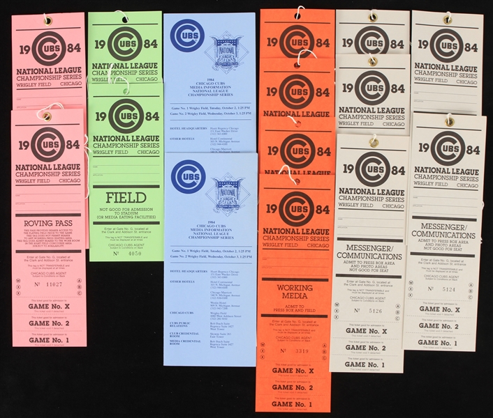 1984 Chicago Cubs Wrigley Field NLCS Field Passes & Media Information Booklets - Lot of 15