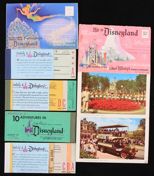 1950s-60s Disneyland Memorabilia Collection - Lot of 6 w/ Admission Adventure Booklets & Accordion Style Colorful Scenes 