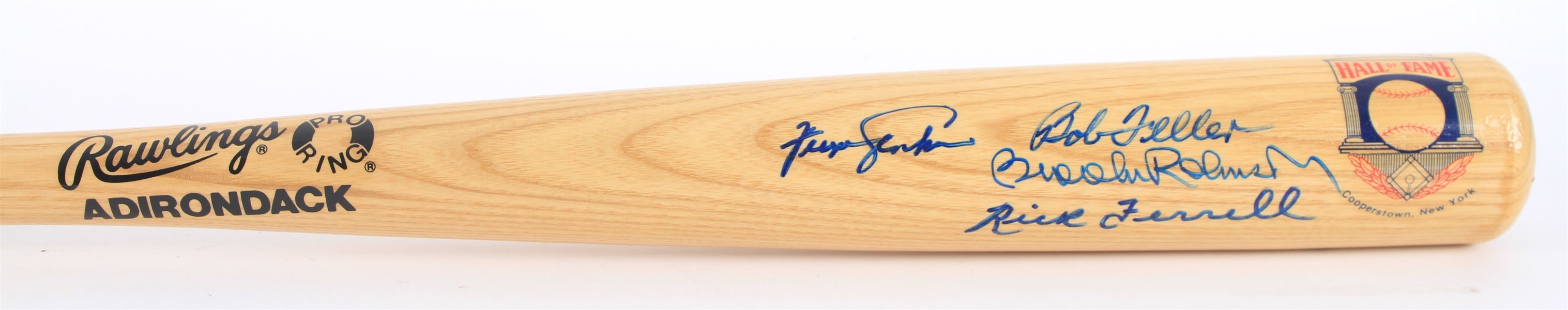 1986-90 Bob Feller Fergie Jenkins Brooks Robinson Rick Ferrell Signed Rawlings Adirondack Hall of Fame Bat (JSA)