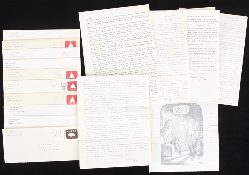 1985 John Wayne Gacy Serial Killer Signed Letters w/ Original Mailing Envelopes - Lot of 8 (JSA)