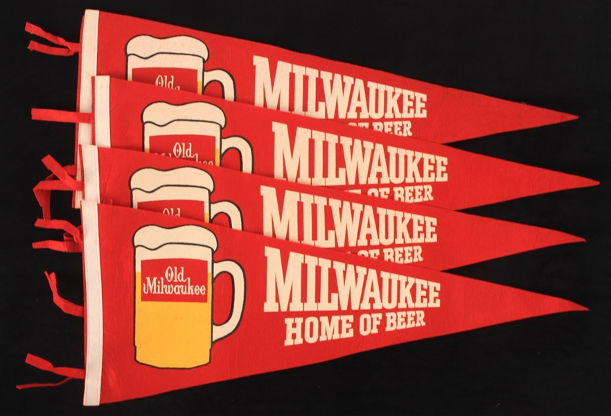 Vintage Old Milwaukee Home of Beer 29" Pennants (Lot of 4)