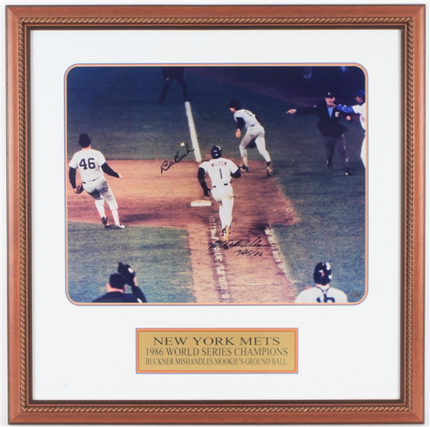 1986 Bill Buckner & Mookie Wilson Game 6 World Series Signed 27x28 Framed Photo (JSA)