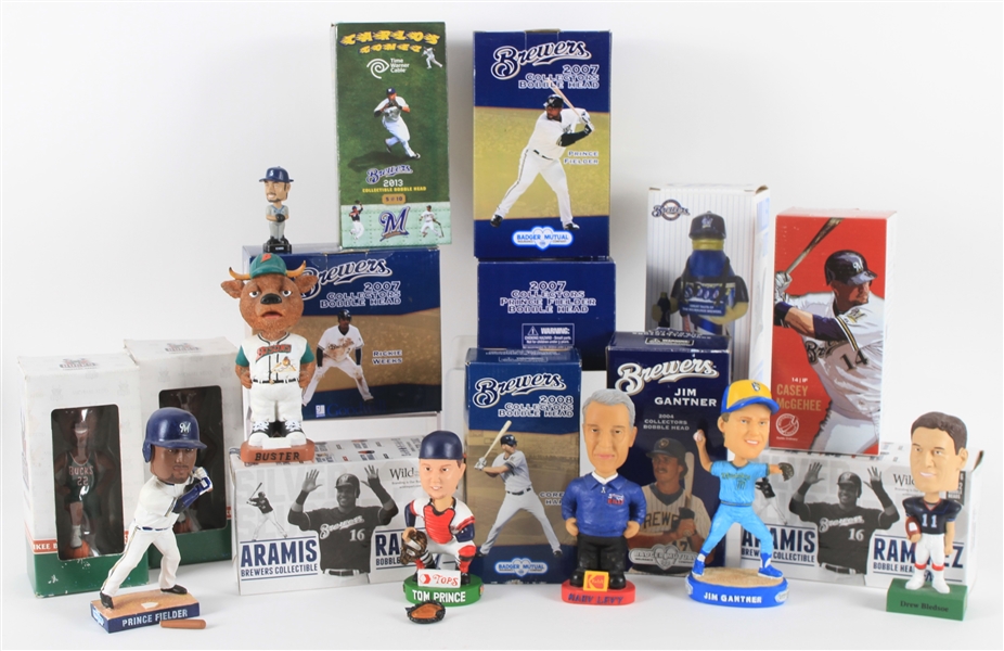 2000s Milwaukee Brewers & Bucks Bobblehead Collection - Lot of 17 w/ 12 Mint In Box
