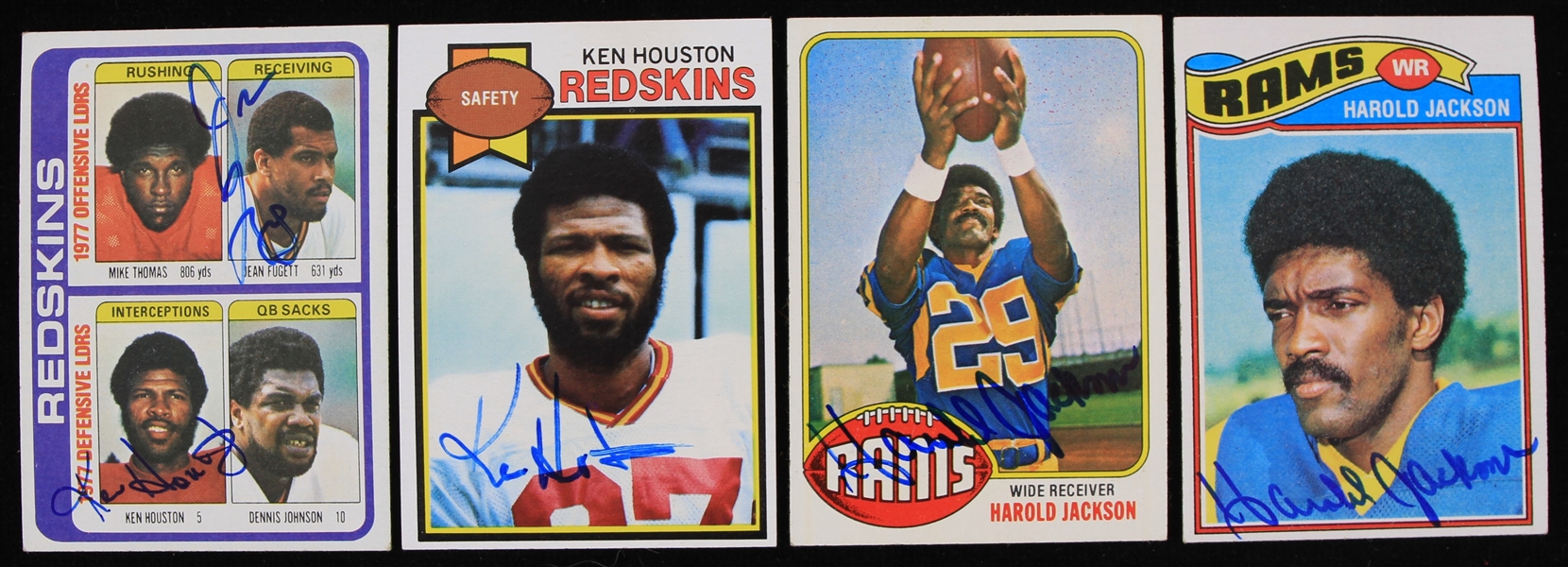 1976-79 Ken Houston Harold Jackson Signed Topps Football Trading Cards - Lot of 4 (JSA)