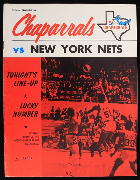 1971 Texas Chaparrals New York Nets Moody Coliseum ABA Game Program