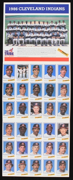 1986 Cleveland Indians Oh Henry! Team Photo / Baseball Card Day Tri-Fold Sheet w/ 30 Cards