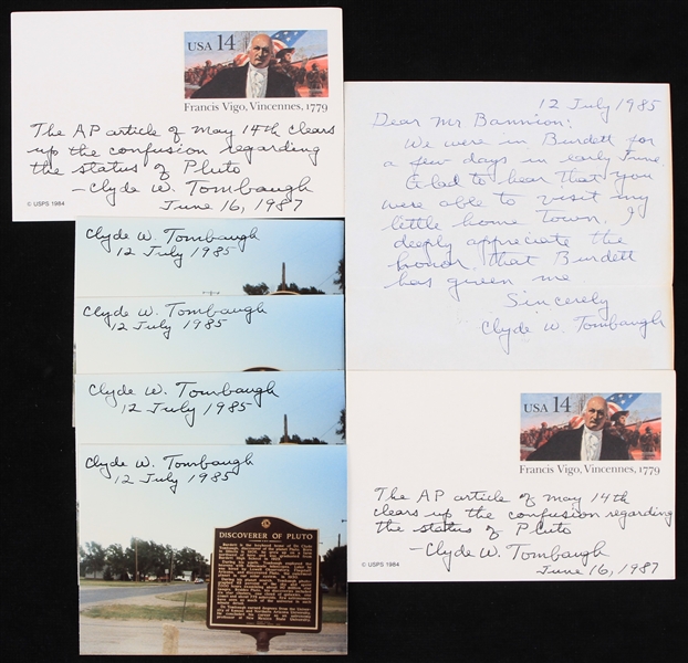 1985-87 Clyde Tombaugh Discoverer of Pluto Signed Photos Postcards & Letter - Lot of 7 (JSA)