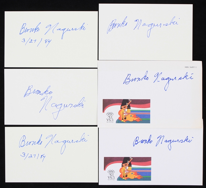 1984 Bronko Nagurski Chicago Bears Signed Index Cards & Postcards - Lot of 6 (JSA)