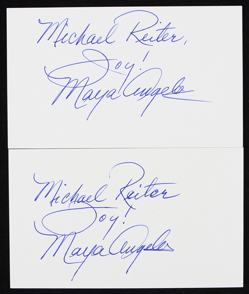 1980s Maya Angelou Author Signed Index Cards - Lot of 2 (JSA)
