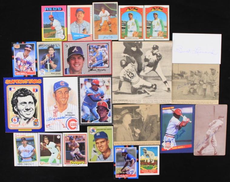 1950s-80s Baseball Signed Trading Cards Index Cards & Cuts - Lot of 23 w/ Buck Leonard, Dizzy Dean, Frankie Frisch & More