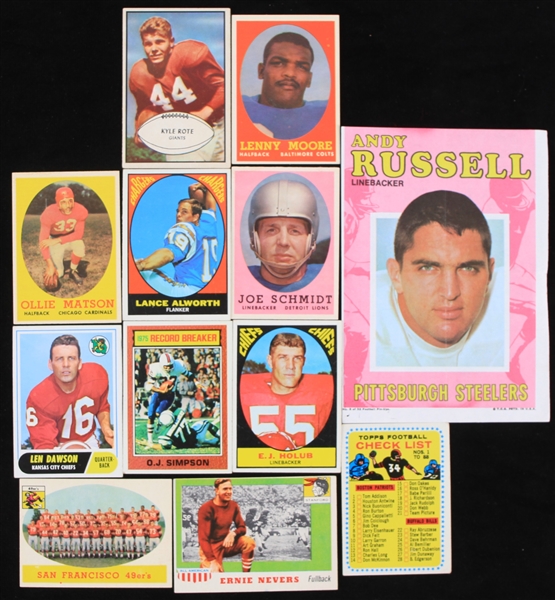 1950s-70s Football Trading Cards - Lot of 12