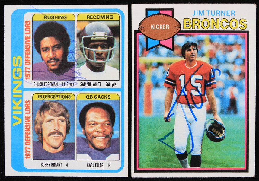 1978-79 Jim Turner Chuck Foreman Signed Topps Football Trading Cards - Lot of 2 (JSA)