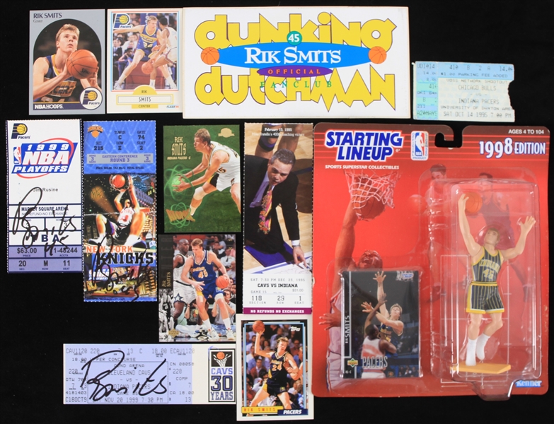 1990s Rik Smits Indiana Pacers Memorabilia Collection - Lot of 12 w/ Signed Tickets, MOC Starting Lineup, Dunking Dutchman Bumper Sticker & More (JSA)