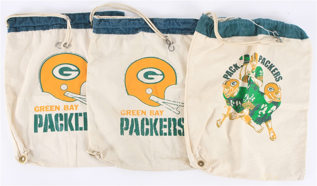 1970s Green Bay Packers Laundry Bags - Lot of 3 (MEARS LOA)