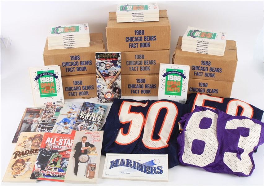 1980s-90s Baseball Football Memorabilia Collection - Lot of Hundreds w/ Glossy MLB Player Photos, Chicago Bears Fact Books, Nolan Ryan 300th Win Newspapers & More