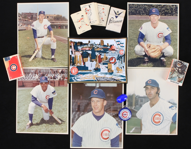 1960s-70s Chicago Cubs Memorabilia - Lot of 10 w/ Photos, Card Decks, Candy Tary & More 