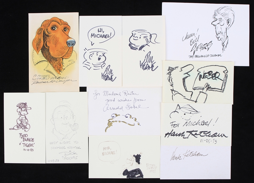 1980s Comic Illustrator Signed & Illustrated Index Cards - Lot of 25 (JSA)
