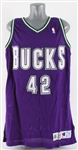1995-96 Vin Baker Milwaukee Bucks Signed Game Worn Road Jersey (MEARS LOA/JSA)