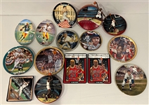 1980s-1990s Michael Jordan, Brett Favre, Babe Ruth Collector Plates (Lot of 15)