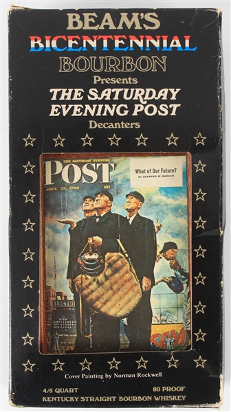 1976 Jim Beam Bicentennial Bourbon Saturday Evening Post Baseball Umpires Decanter w/ Original Box