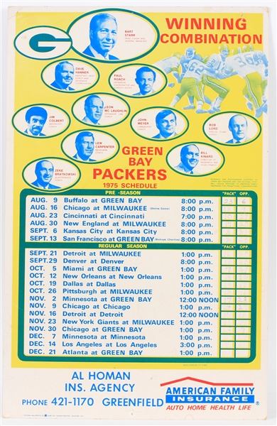 1975 Green Bay Packers 14" x 22" American Family Insurance Schedule Broadside