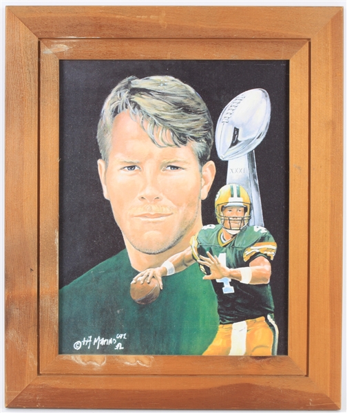 1990s Brett Favre Green Bay Packers 15.5" x 18.5" Framed Canvas Lithograph