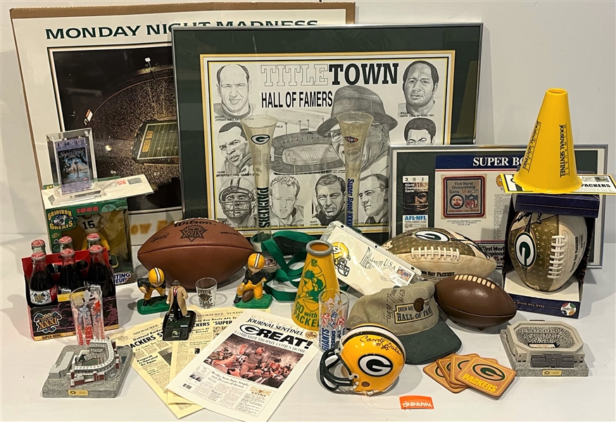 1960s-1990s Green Bay Packers Megaphone, Footballs, Books, Posters & more (Lot of 50+)