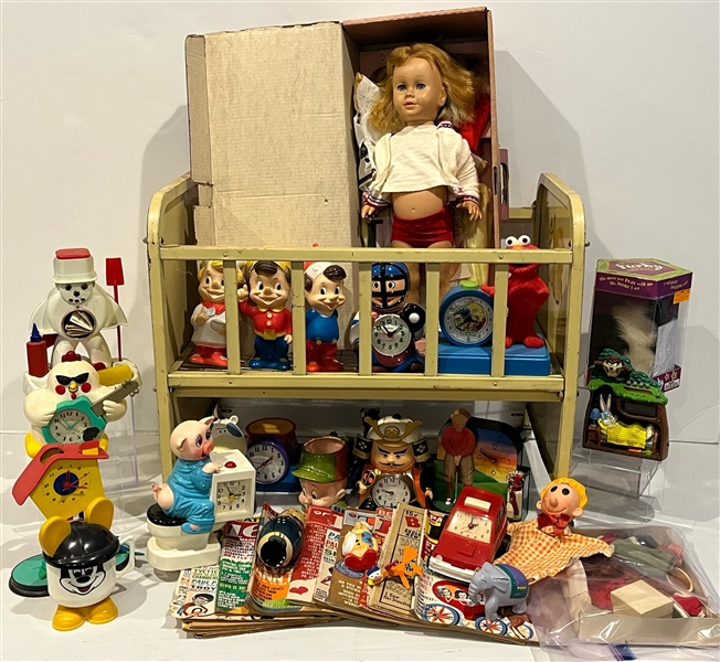 1950s-1990s Chatty Cathy Doll with Cradle, Magazines and Toys (Lot of 20+)