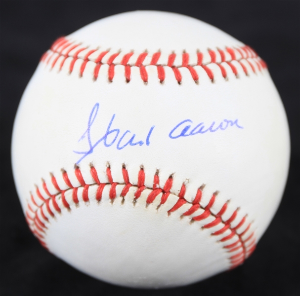 1989-90 Hank Aaron Atlanta Braves Signed ONL White Baseball (JSA)