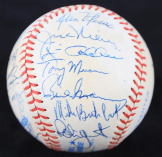 1986 Milwaukee Brewers Team Signed OAL Brown Baseball w/ 24 Signatures Including Paul Molitor, Robin Yount, Dan Plesac, Teddy Higuera & More (JSA)