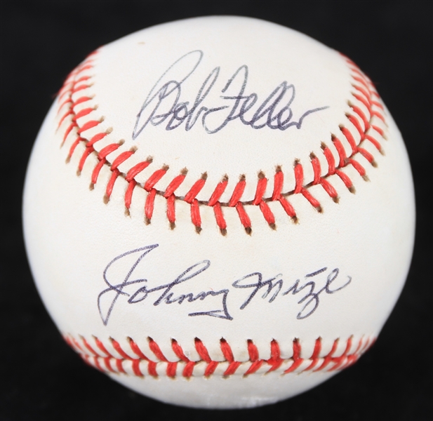 1985-89 Johnny Mize Bob Feller Hall of Fame Multi Signed OAL Brown Baseball (JSA)