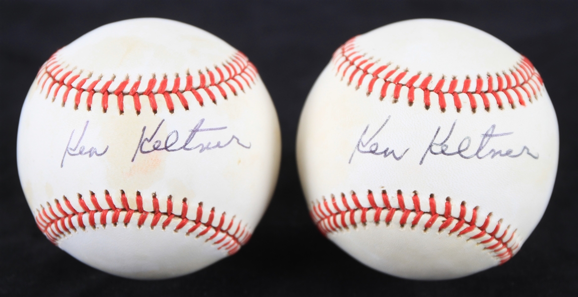 1985-89 Ken Keltner Cleveland Indians Signed OAL Brown Baseballs - Lot of 2 (JSA)