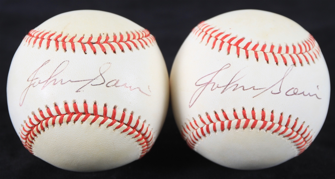1991-92 Johnny Sain Boston Braves Signed ONL White Baseballs - Lot of 2 (JSA)