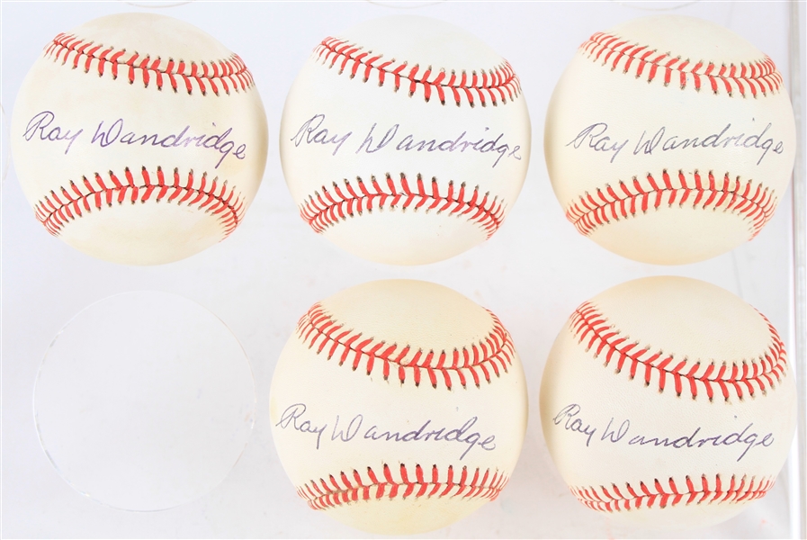 1985-92 Ray Dandridge Negro Leagues Signed OAL Brown Baseballs - Lot of 5 (JSA)